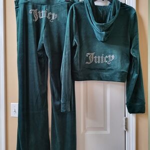Juicy Couture Velour Pine Tracksuit 2 Pc Set Hoodie & Pants Size XL